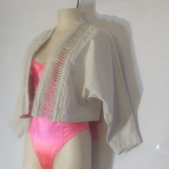 HEI HEI Anthropologie Cotton Linen Dolman Crop Ladder Jacket Top size XS/S - Picture 2 of 11